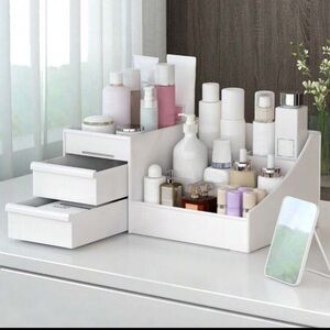 1pc White Drawer Cosmetic Storage Box, Makeup Organizer With Dividers